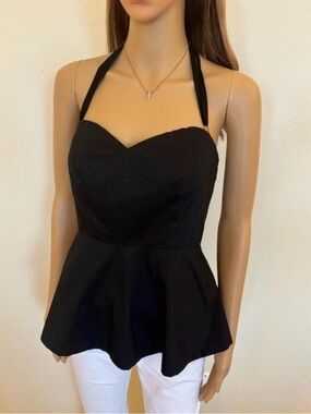 New York & Company Black Halter Peplum Top